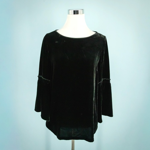 Lafayette 148 New York Tops - Lafayette 148 Size Small S Black Velvet Roslin Scoop 3/4 Bell Sleeve Silk Top